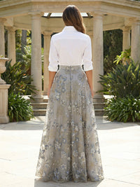 Jacquard A-Line/Princess V-Neck Floor-Length Evening Dresses with Satin Bodice