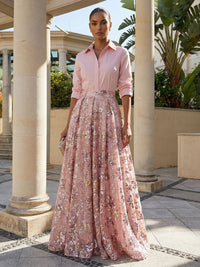 Sequin Floral A-Line/Princess V-Neck Floor-Length Evening Dresses with Satin Bodice