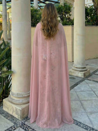 Sequin Floral Sheath/Column V-Neck Floor-Length Evening Dresses with Chiffon Cape