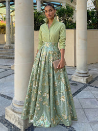 Sequin Floral A-Line/Princess V-Neck Floor-Length Evening Dresses with Satin Bodice