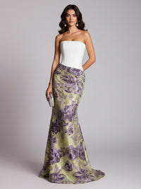 Floral Print Sheath/Column Strapless Floor-Length Evening Dresses with Satin Bodice
