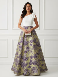 Floral Print A-Line/Princess One Shoulder Floor-Length Evening Dresses with Satin Bodice