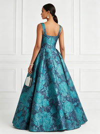 Jacquard A-Line/Princess Square Neck Floor-Length Evening Dresses with Pockets