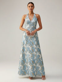 Jacquard A-Line/Princess Halter Floor-Length Evening Dresses for Women