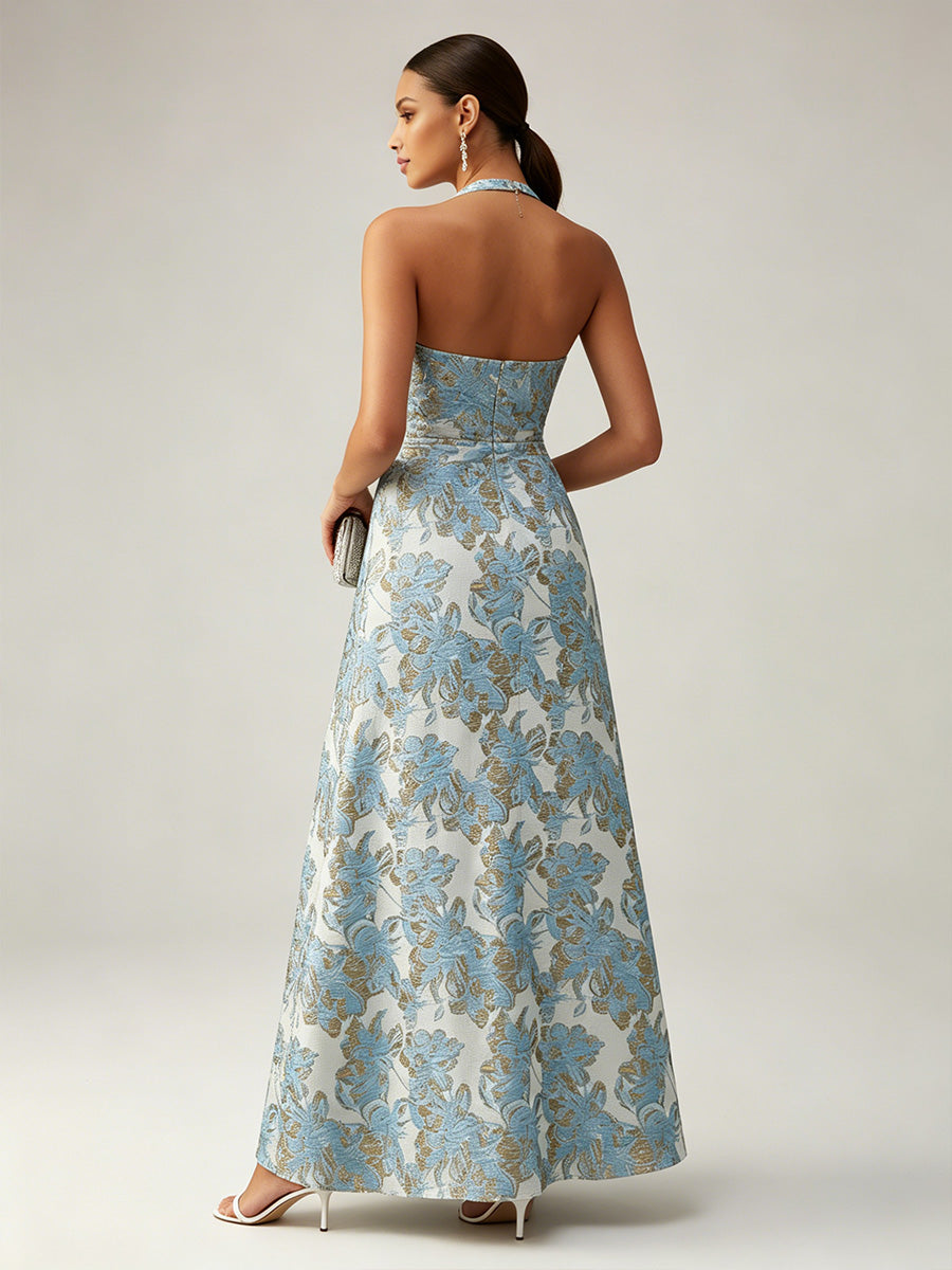 Jacquard A-Line/Princess Halter Floor-Length Evening Dresses for Women