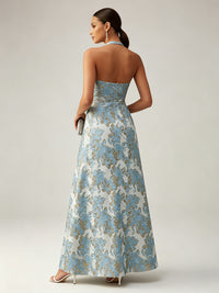 Jacquard A-Line/Princess Halter Floor-Length Evening Dresses for Women