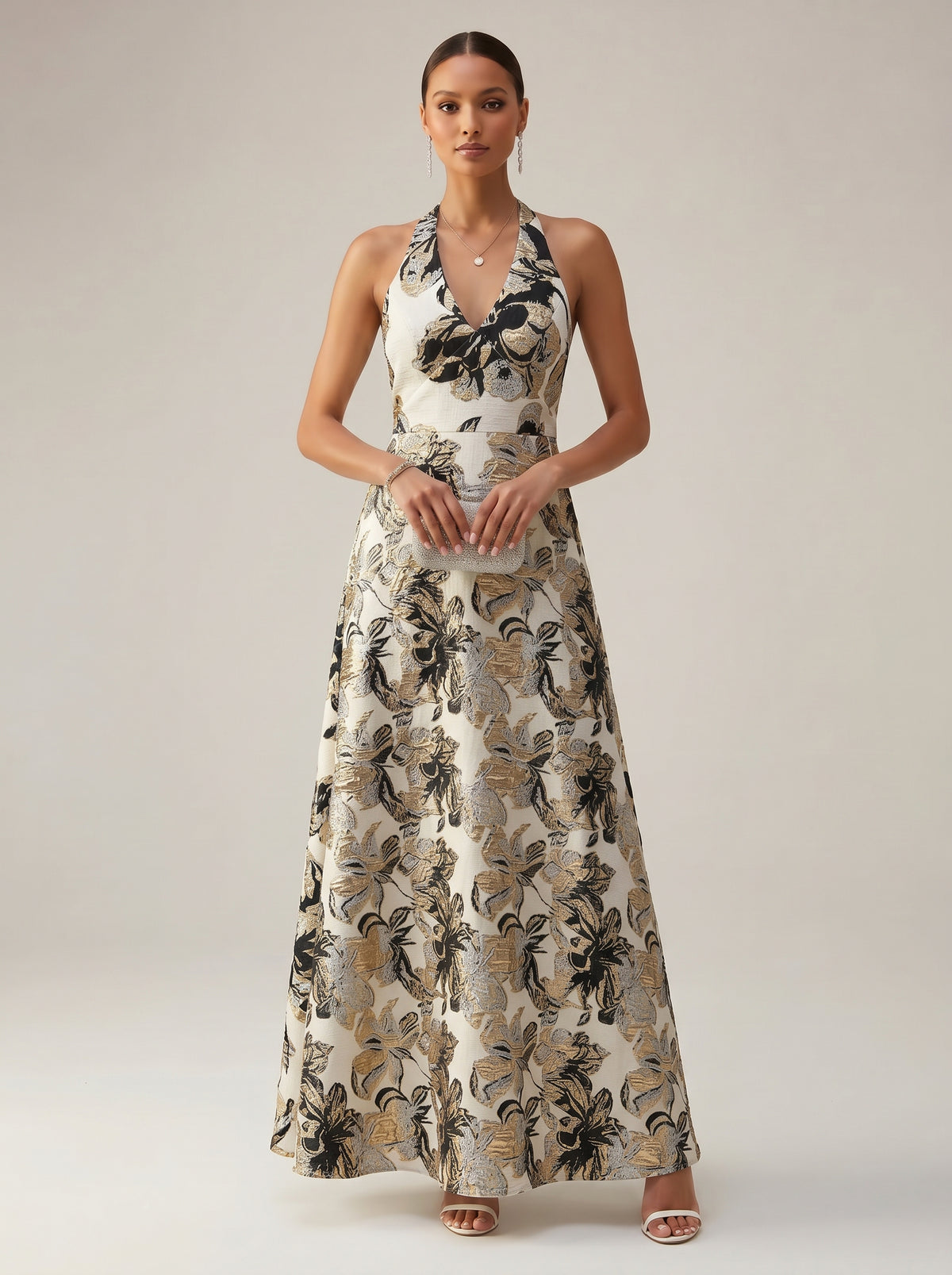 Jacquard A-Line/Princess Halter Floor-Length Evening Dresses for Women
