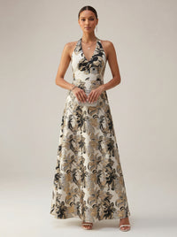 Jacquard A-Line/Princess Halter Floor-Length Evening Dresses for Women