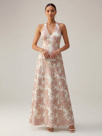 Jacquard A-Line/Princess Halter Floor-Length Evening Dresses for Women
