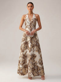 Jacquard A-Line/Princess Halter Floor-Length Evening Dresses for Women