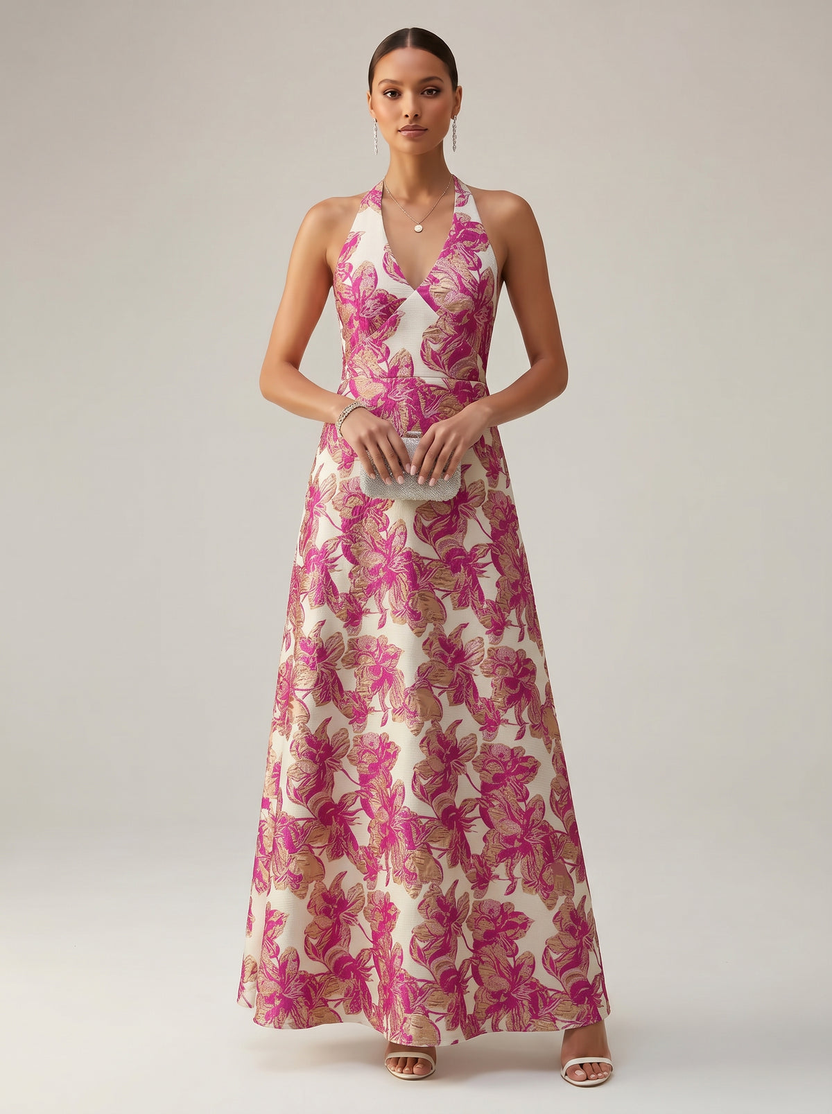Jacquard A-Line/Princess Halter Floor-Length Evening Dresses for Women