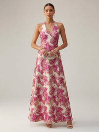 Jacquard A-Line/Princess Halter Floor-Length Evening Dresses for Women