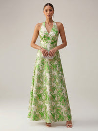 Jacquard A-Line/Princess Halter Floor-Length Evening Dresses for Women