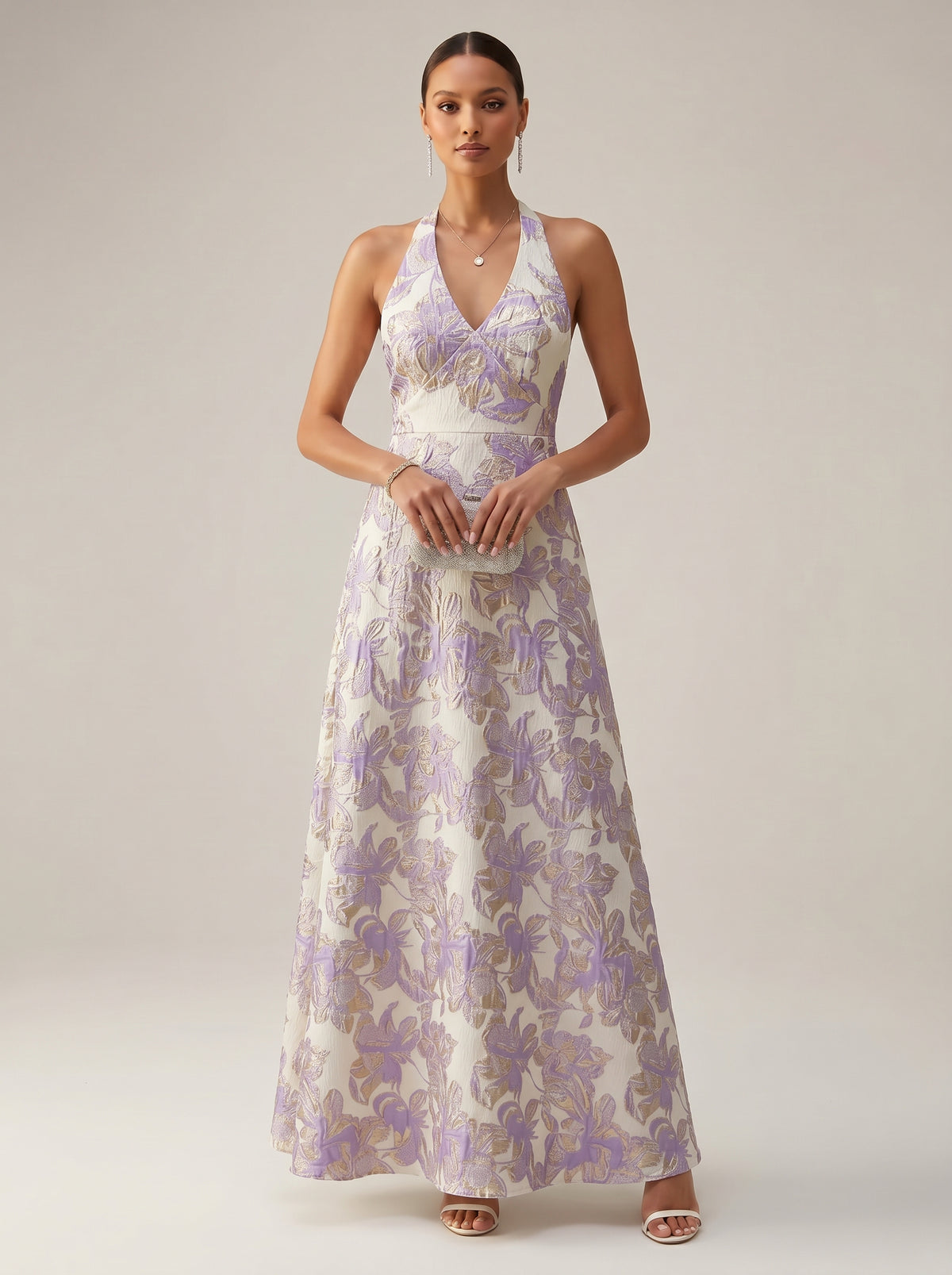Jacquard A-Line/Princess Halter Floor-Length Evening Dresses for Women