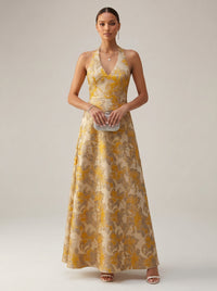 Jacquard A-Line/Princess Halter Floor-Length Evening Dresses for Women