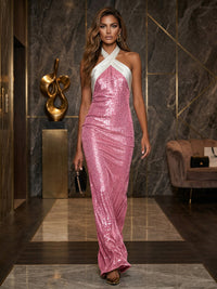 Sequin Sheath/Column Halter Floor-Length Evening Dresses for Women