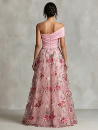 Lace A-Line/Princess One Shoulder Floor-Length Evening Dresses with Floral Embroidery