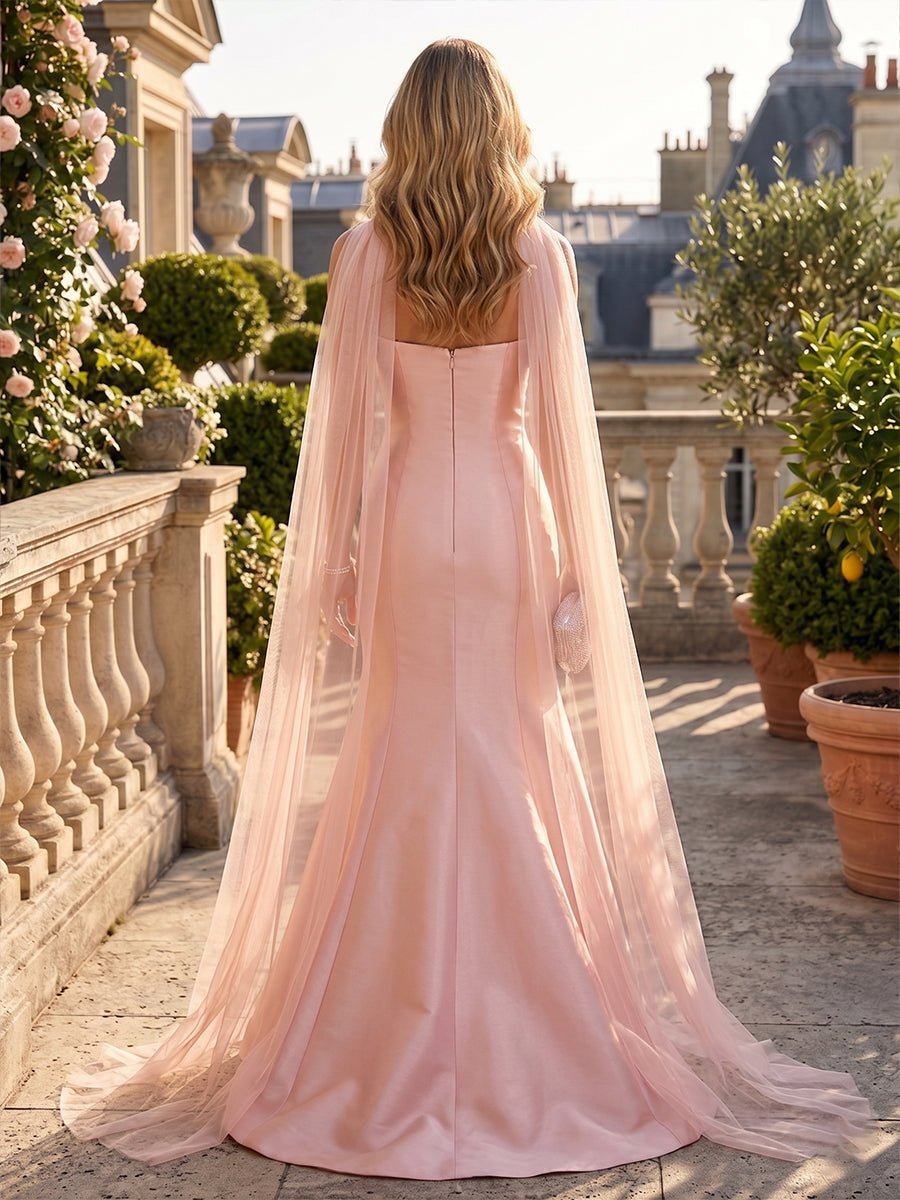 Satin Mermaid/Trumpet Strapless Floor-Length Evening Dresses with Scarf