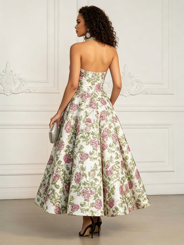 Jacquard A-Line/Princess V-Neck Floor-Length Evening Dresses with Pockets