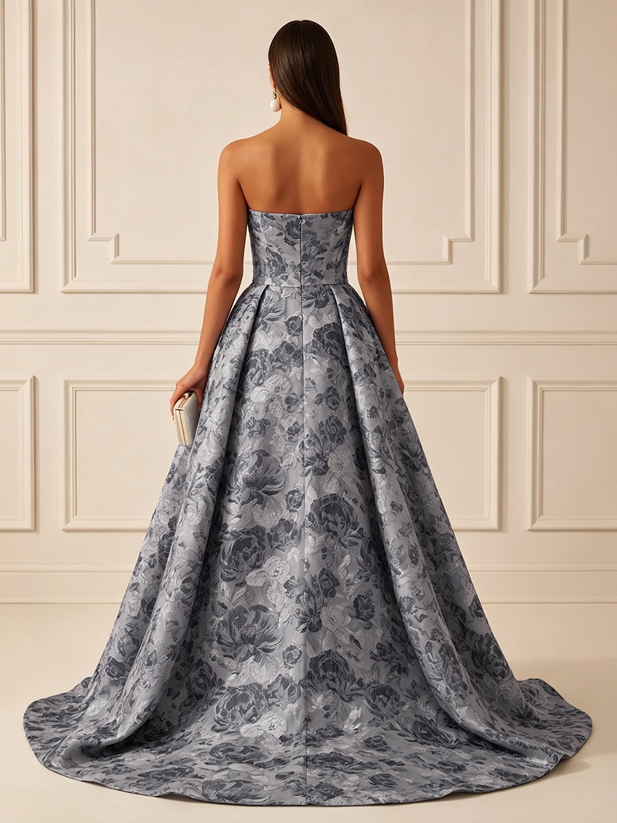 Jacquard A-Line/Princess Strapless Floor-Length Evening Dresses with Ruched Waist
