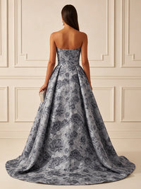 Jacquard A-Line/Princess Strapless Floor-Length Evening Dresses with Ruched Waist
