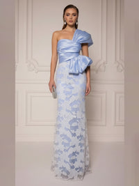 Jacquard Sheath/Column One Shoulder Floor-Length Evening Dresses with Ruched Waist