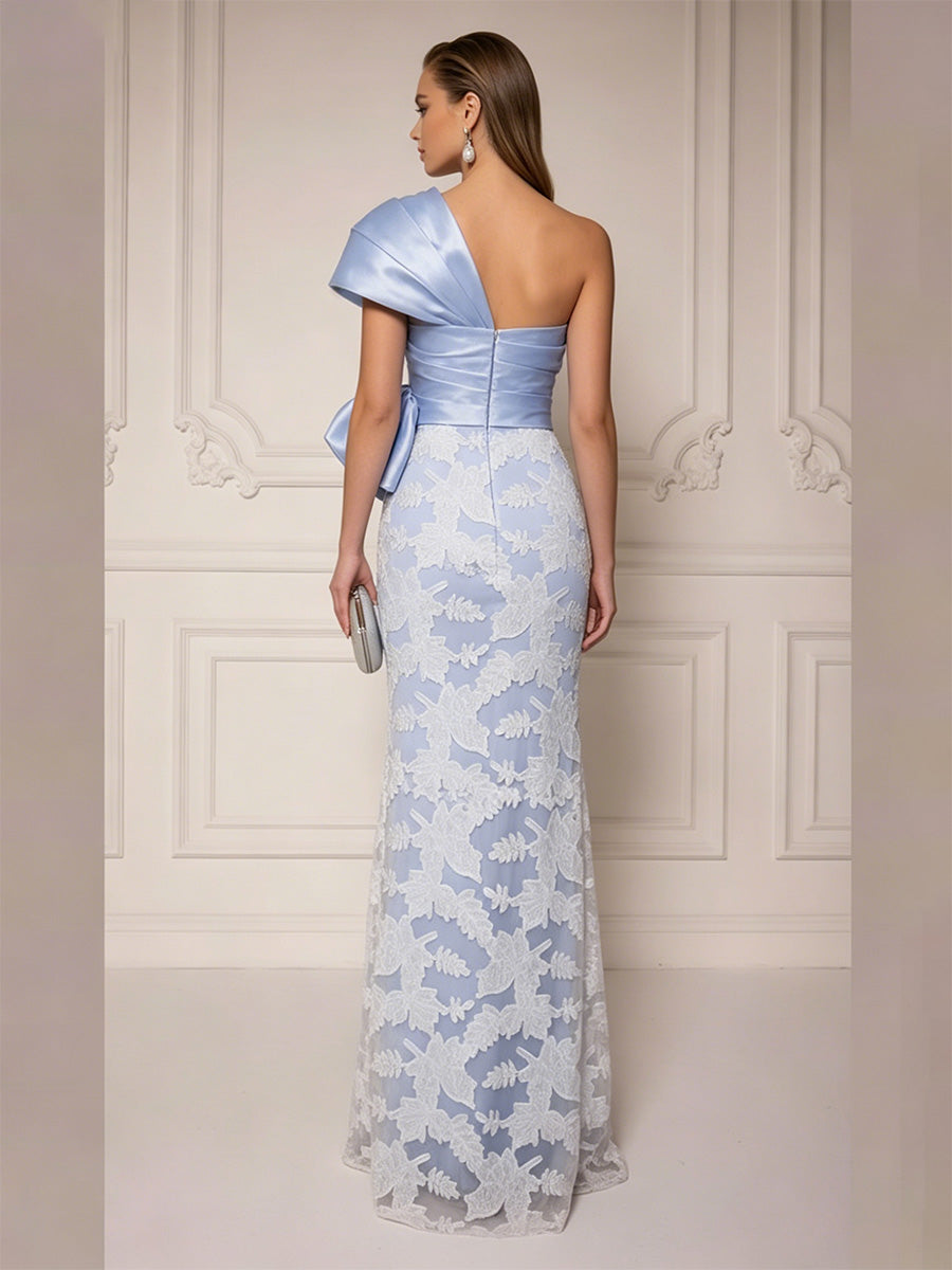 Jacquard Sheath/Column One Shoulder Floor-Length Evening Dresses with Ruched Waist