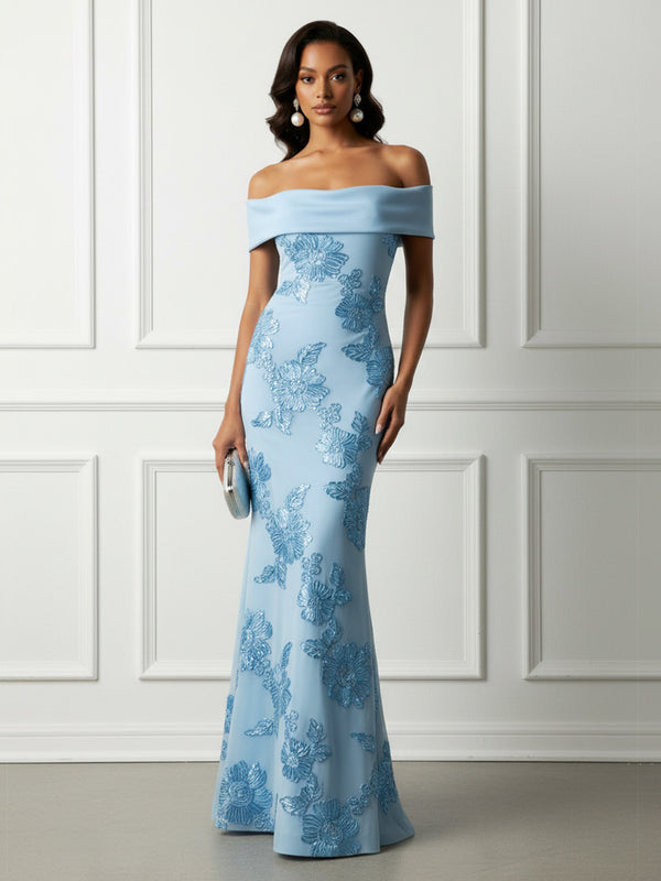Jacquard Sheath/Column Off Shoulder Floor-Length Evening Dresses for Women