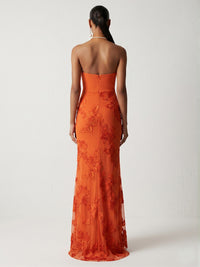 Jacquard Sheath/Column Halter Floor-Length Evening Dresses with Flower & Slit