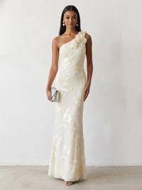 Jacquard Sheath/Column One Shoulder Floor-Length Evening Dresses with Flower