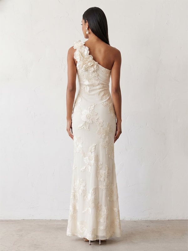 Jacquard Sheath/Column One Shoulder Floor-Length Evening Dresses with Flower