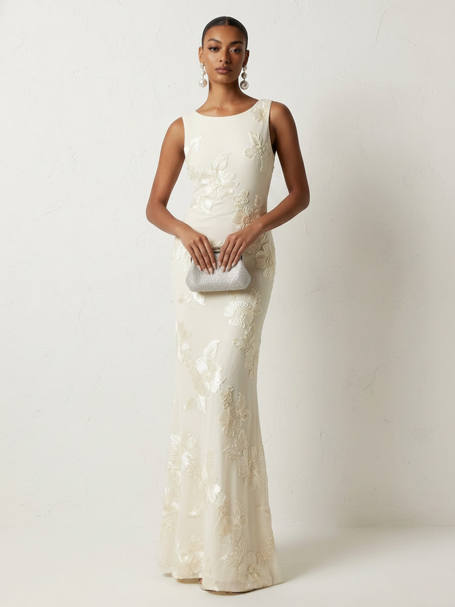 Jacquard Sheath/Column Scoop Neck Floor-Length Evening Dresses for Women