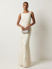 Jacquard Sheath/Column Scoop Neck Floor-Length Evening Dresses for Women