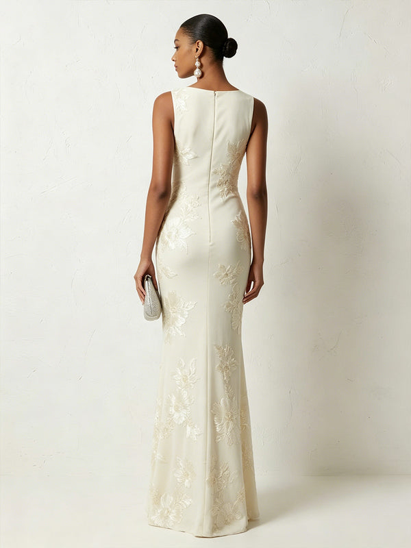 Jacquard Sheath/Column Scoop Neck Floor-Length Evening Dresses for Women