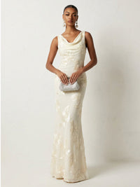Jacquard Sheath/Column Cowl Neck Floor-Length Evening Dresses for Women