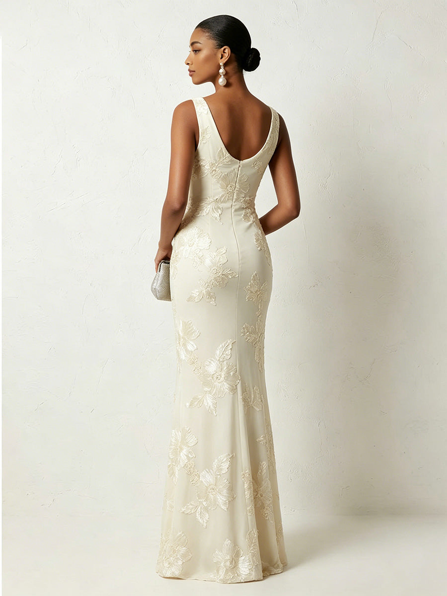 Jacquard Sheath/Column Cowl Neck Floor-Length Evening Dresses for Women
