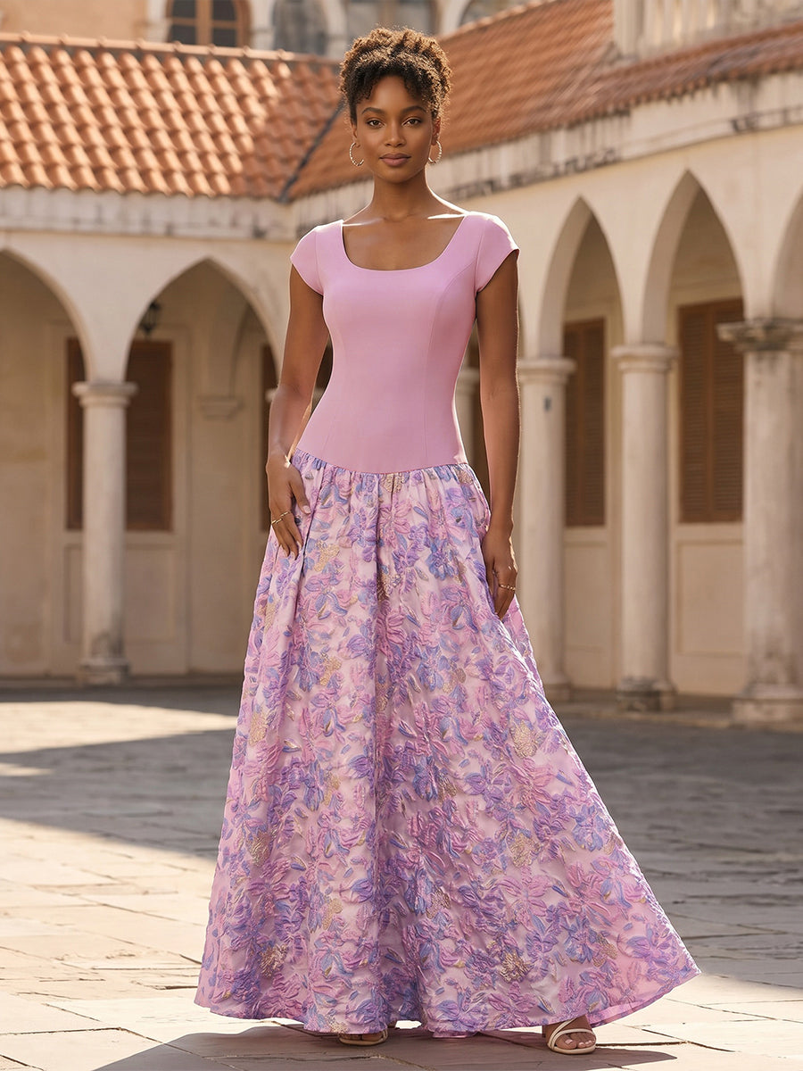 Jacquard A-Line/Princess Scoop Neck Floor-Length Evening Dresses for Women