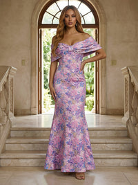 Jacquard Mermaid/Trumpet Off Shoulder Floor-Length Evening Dresses for Women
