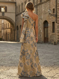 Jacquard Sheath/Column One Shoulder Floor-Length Evening Dresses with Slit