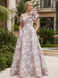 Jacquard A-Line/Princess One Shoulder Floor-Length Evening Dresses with Flower