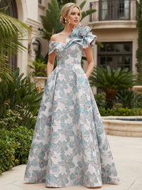 Jacquard A-Line/Princess One Shoulder Floor-Length Evening Dresses with Flower