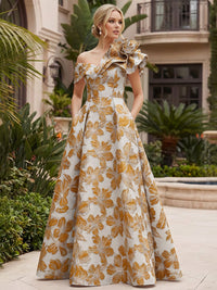 Jacquard A-Line/Princess One Shoulder Floor-Length Evening Dresses with Flower