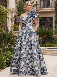 Jacquard A-Line/Princess One Shoulder Floor-Length Evening Dresses with Flower