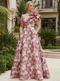 Jacquard A-Line/Princess One Shoulder Floor-Length Evening Dresses with Flower