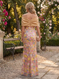 Sequin Floral Sheath/Column Off Shoulder Floor-Length Evening Dresses with Slit