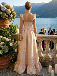 Floral Print A-Line/Princess Sweetheart Floor-Length Evening Dresses with Slit