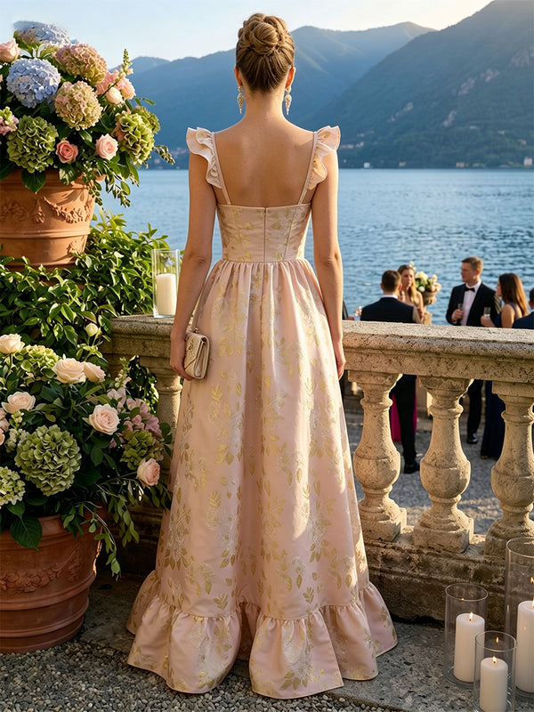 Floral Print A-Line/Princess Sweetheart Floor-Length Evening Dresses with Slit