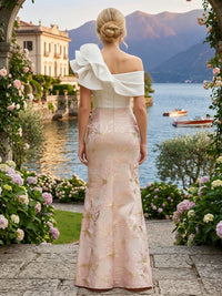 Jacquard Sheath/Column Off Shoulder Floor-Length Evening Dresses with Flower