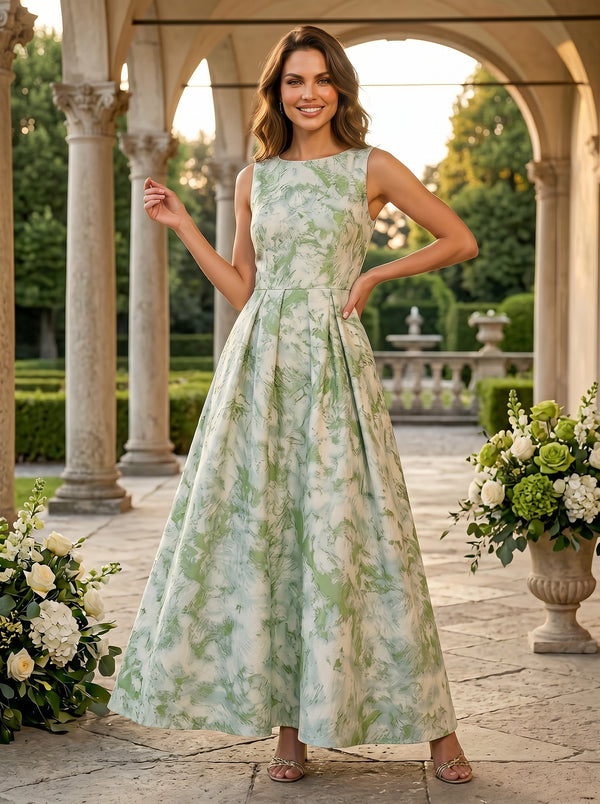 Jacquard Shift Dresses Scoop Neck Floor-Length Evening Dresses for Women