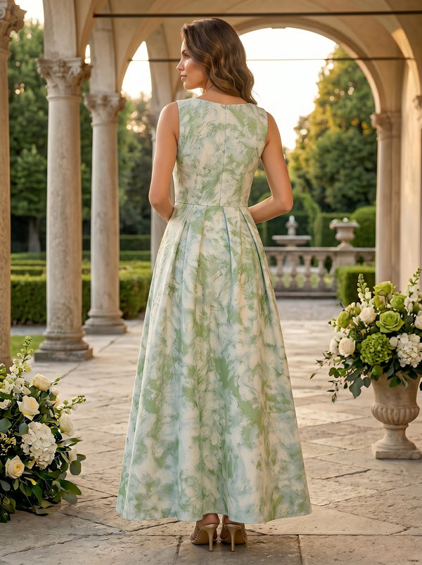 Jacquard Shift Dresses Scoop Neck Floor-Length Evening Dresses for Women